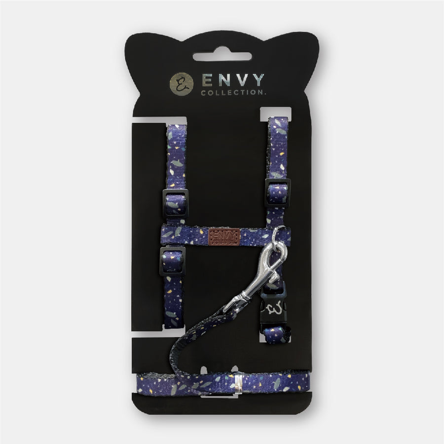 Envy Collection H型外出胸背帶連牽繩 (Blue Terrazzo)